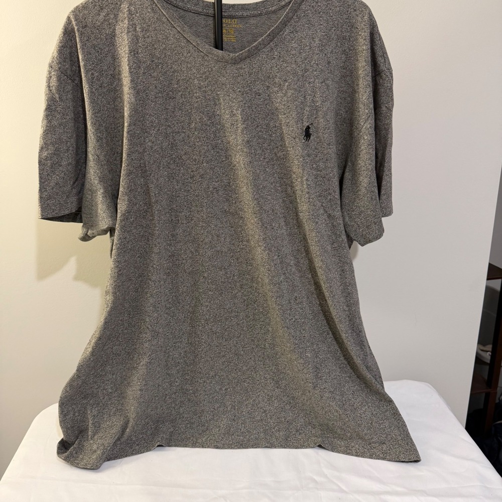 Polo Ralph Lauren Mens XL V-Neck T-Shirt Heather Grey Short Sleeve Pony Logo
